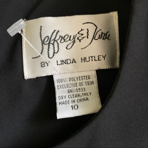 Jeffrey & Dara Dress by Linda Hutley Black Beaded Puff Sheer Sleeve Formal 10 - Picture 2 of 14